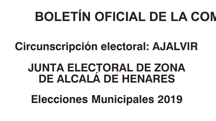 Noticia PDF Junta Electoral Elecciones Municipales 2019 en Ajalvir